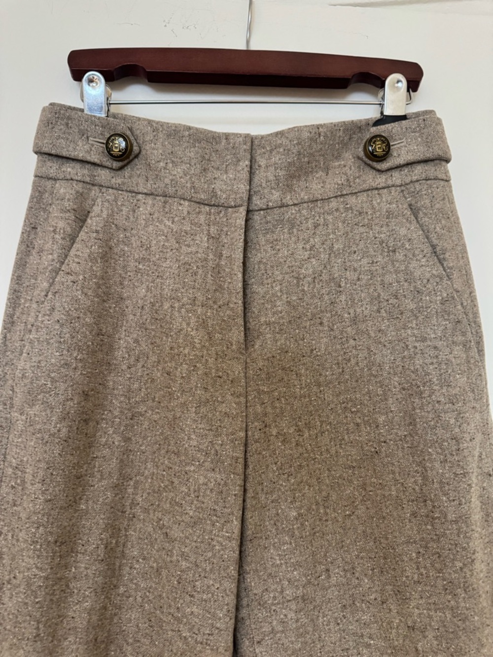 Veronica Beard Neutral Taupe Tweed Waistband Detail pants. - Picture 2 of 6